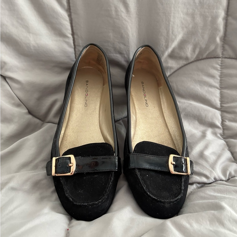 Bandolino Black Loafers with Gold Buckle
